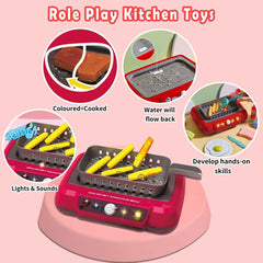 Pretend Play Deep Fryer Cooking Set with Color-Changing Food, Lights, Sounds & Water Spray