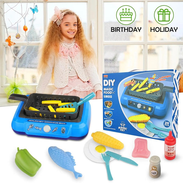 Pretend Play Deep Fryer Cooking Set with Color-Changing Food, Lights, Sounds & Water Spray
