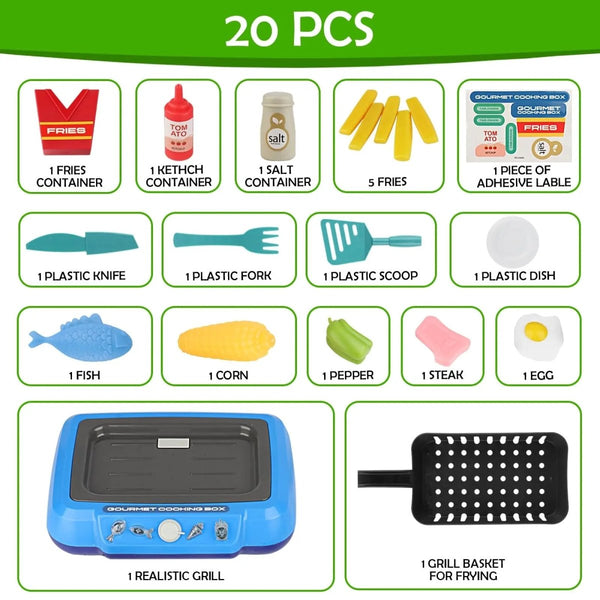 Pretend Play Deep Fryer Cooking Set with Color-Changing Food, Lights, Sounds & Water Spray