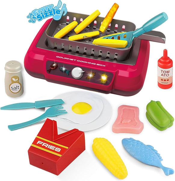Pretend Play Deep Fryer Cooking Set with Color-Changing Food, Lights, Sounds & Water Spray