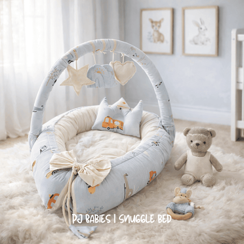 Sweet Dreams Baby Boy Car Snuggle Bed 🏎️🤍