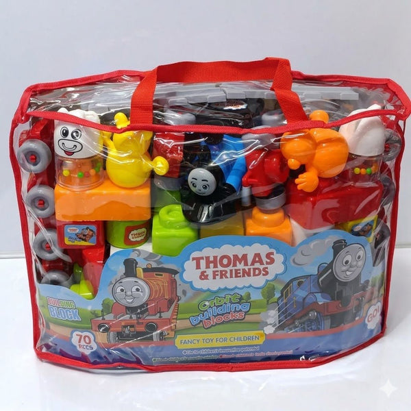 Thomas & Friends Train Blocks Set – DIY 70Pcs Building Track Play Kit with Storage Bag