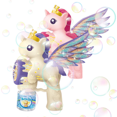 Unicorn Bubble Gun for Kids – LED Light-Up Bubble Blaster with Wings