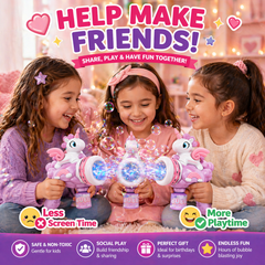 Unicorn Bubble Gun with Lights & Music – Magical Bubble Blaster for Kids