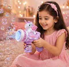 Unicorn Bubble Gun with Lights & Music – Magical Bubble Blaster for Kids