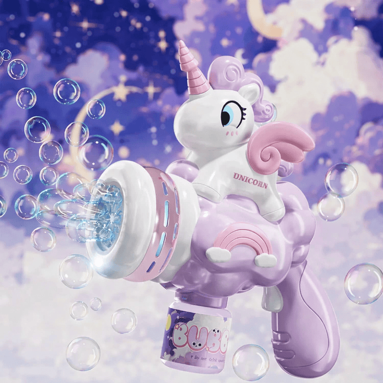 Unicorn Bubble Gun with Lights & Music – Magical Bubble Blaster for Kids