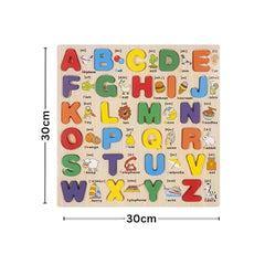 Wooden Alphabet Learning Board A–Z with Picture Words – Kids Educational Puzzle