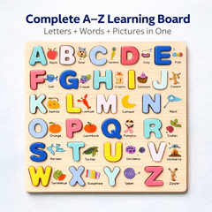 Wooden Alphabet Learning Board A–Z with Picture Words – Kids Educational Puzzle